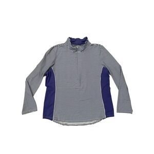 Tommy Bahama Island Zone Womens L G Blue White Stripe 1/4 Zip swim shirt Top